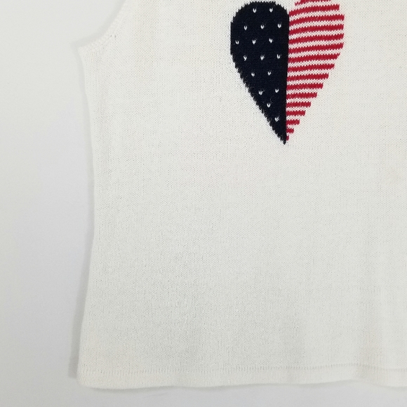 4th of July Grandma Knit Red White Blue Flag Sleeveless Cotton Blend Tank Top - Picture 5 of 11